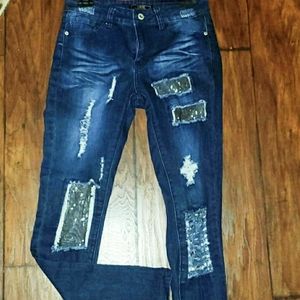 L& B Distressed With Sequins Skinny Jeans
